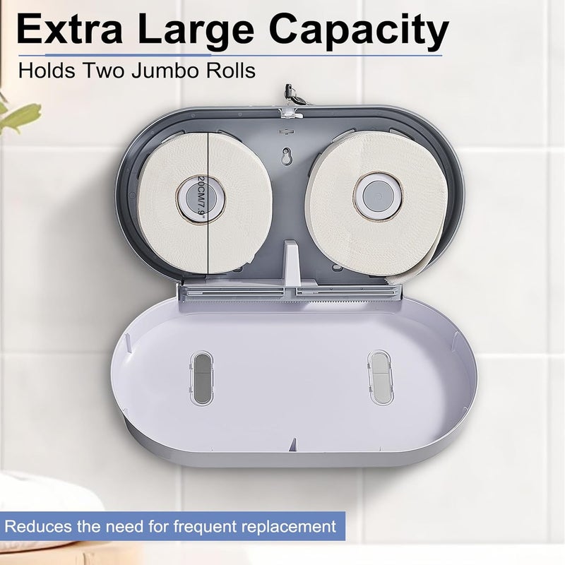 pollock Commercial Twin Jumbo Toilet Tissue Dispenser, 9” Double Toilet Paper Roll Holder Wall Mount, Industrial Tissue Dispenser with Key Lock,Tissue Holder with Dual Dispenser for Bathroom,Office,Schools - Image 4